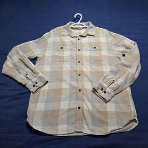 Mutual Weave Shirt Mens Large Beige Plaid Flannel Long Sleeve Button Up Cotton